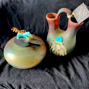 Raku Pottery | Ceramic signed Art by Jeremy Diller wedding vase & Horse vase